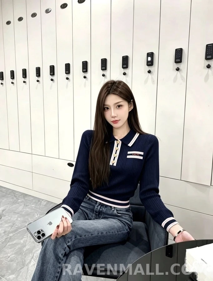 구찌 구찌 스트라이프 니트 폴로 긴팔 티셔츠 상세 이미지
