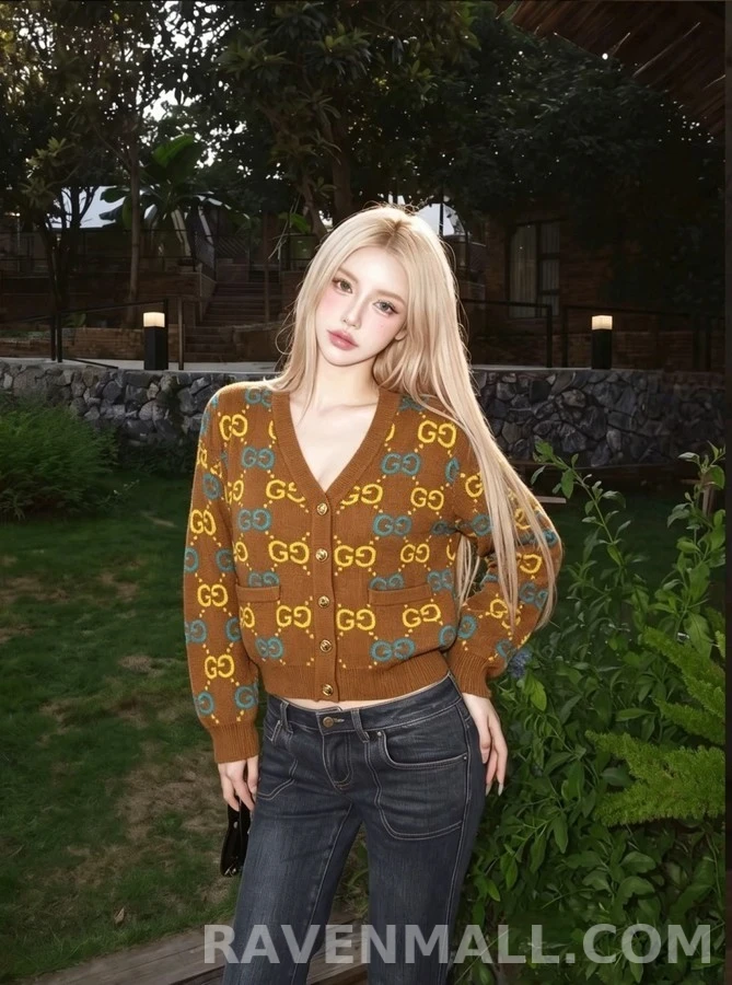 구찌 구찌 자카드 V넥 가디건 상세 이미지