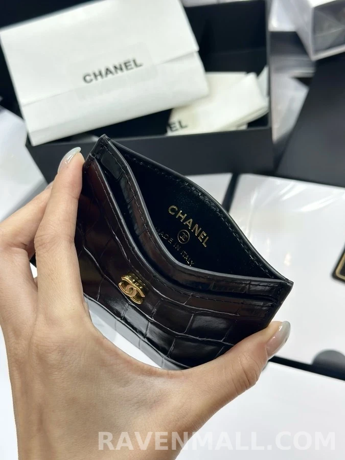 샤넬 샤넬 26S 크로커 로고 카드홀더 금장 카프 상세 이미지