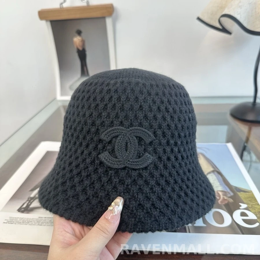 샤넬 샤넬 로고 니트 버킷햇 블랙 상세 이미지