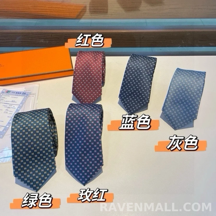 에르메스 에르메스 H 이니셜 패턴 실크 넥타이 상세 이미지