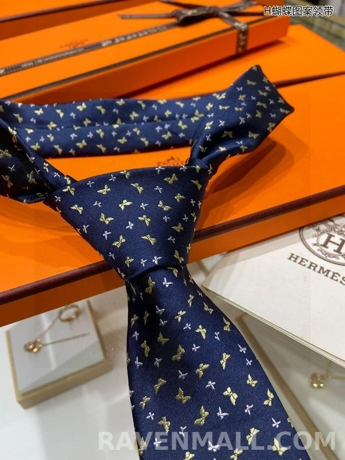 에르메스 에르메스 나비 패턴 실크 넥타이 상세 이미지
