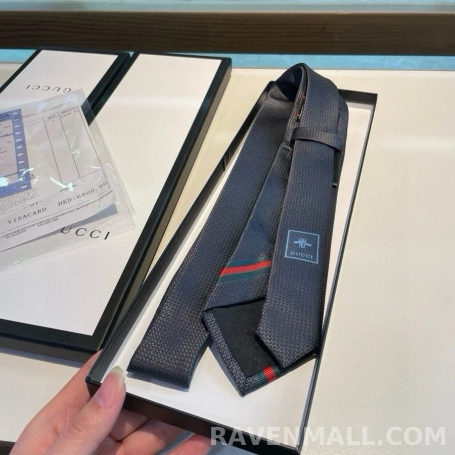 구찌 구찌 벌 자수 웹 넥타이 상세 이미지