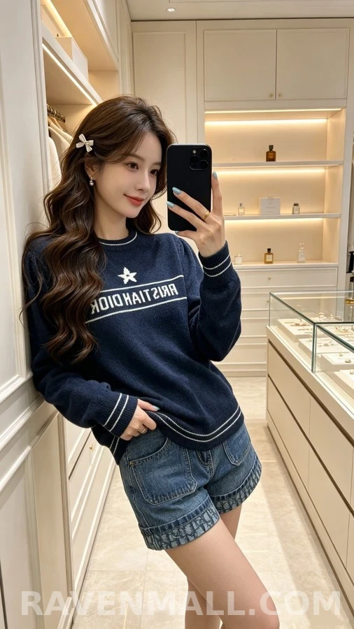 디올 디올 레터링 스타 라운드넥 니트 상세 이미지
