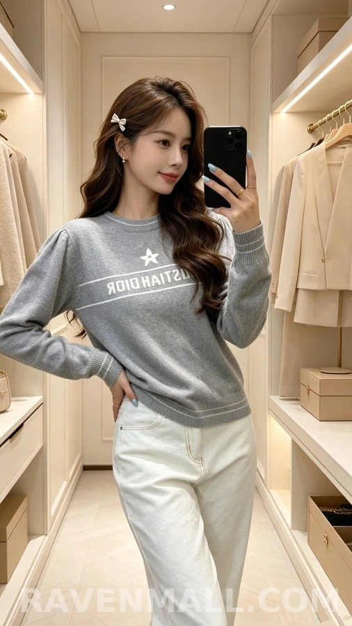 디올 디올 레터링 스타 로고 퍼프 슬리브 니트 상세 이미지