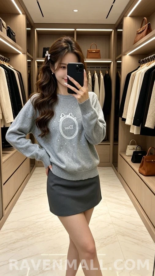디올 디올 로고 보우 자수 니트 스웨터 상세 이미지