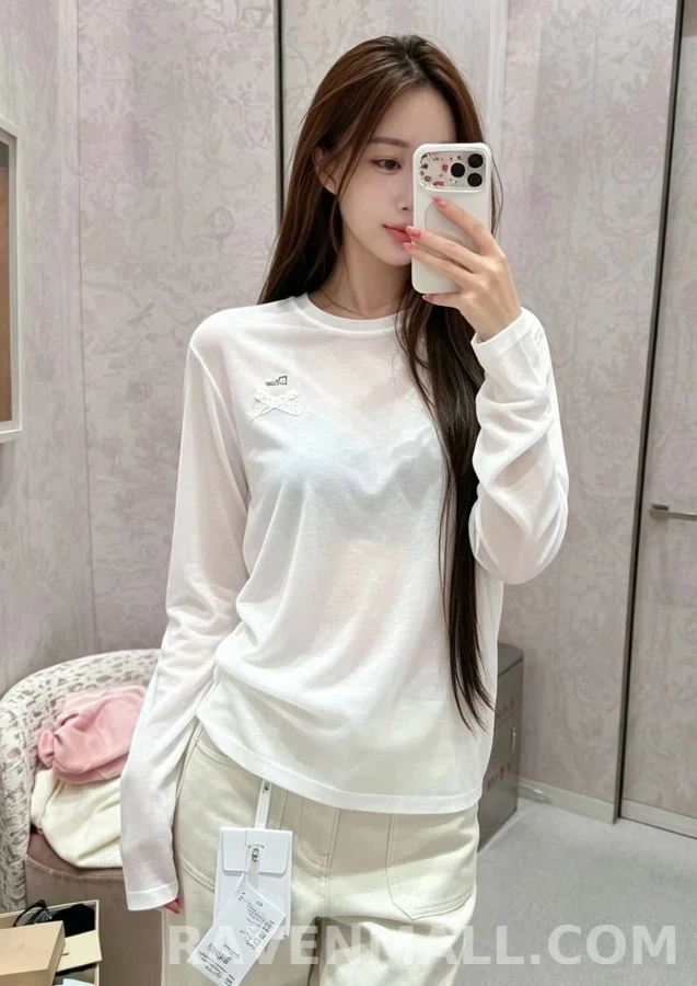 디올 디올 리본 디테일 긴팔 티셔츠 상세 이미지