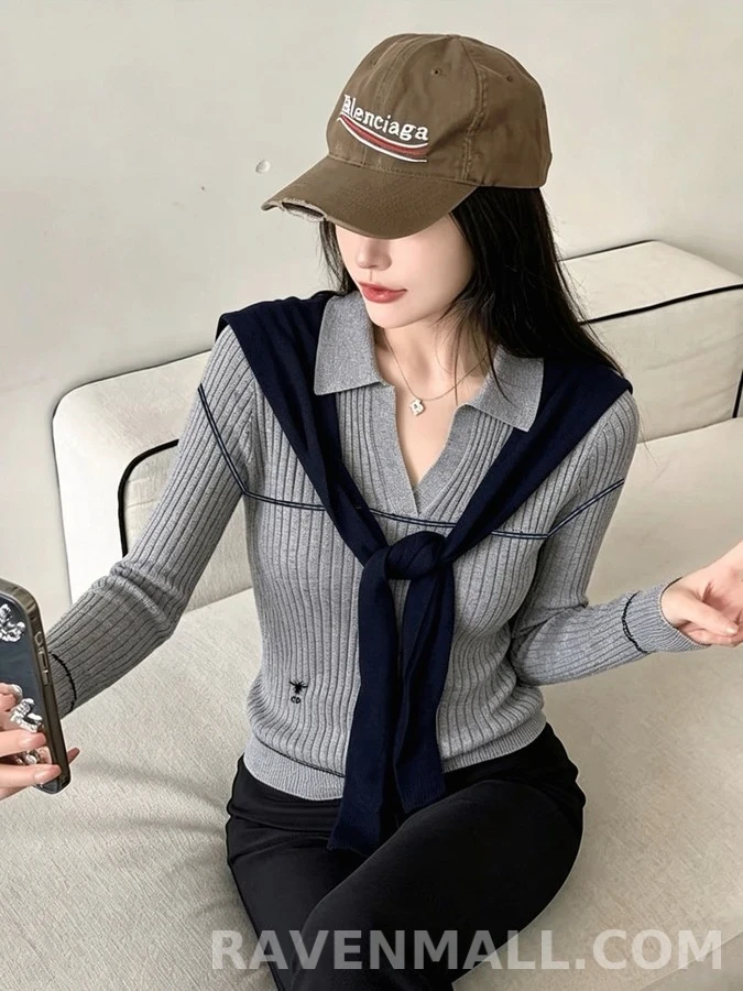 디올 디올 세일러 카라 비 자수 긴팔 티셔츠 상세 이미지