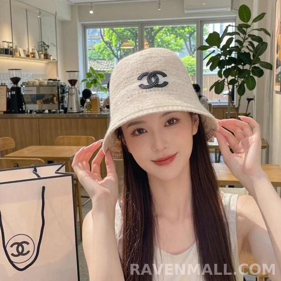 샤넬 샤넬 니트 로고 버킷햇 베이지 상세 이미지