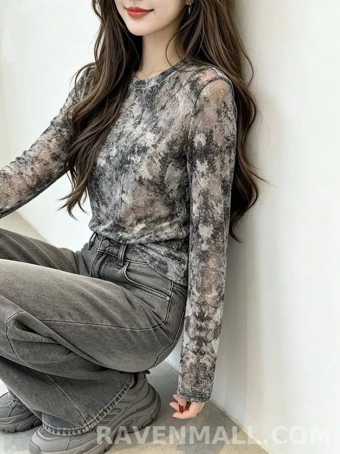 디올 디올 수묵화 패턴 긴팔 티셔츠 상세 이미지