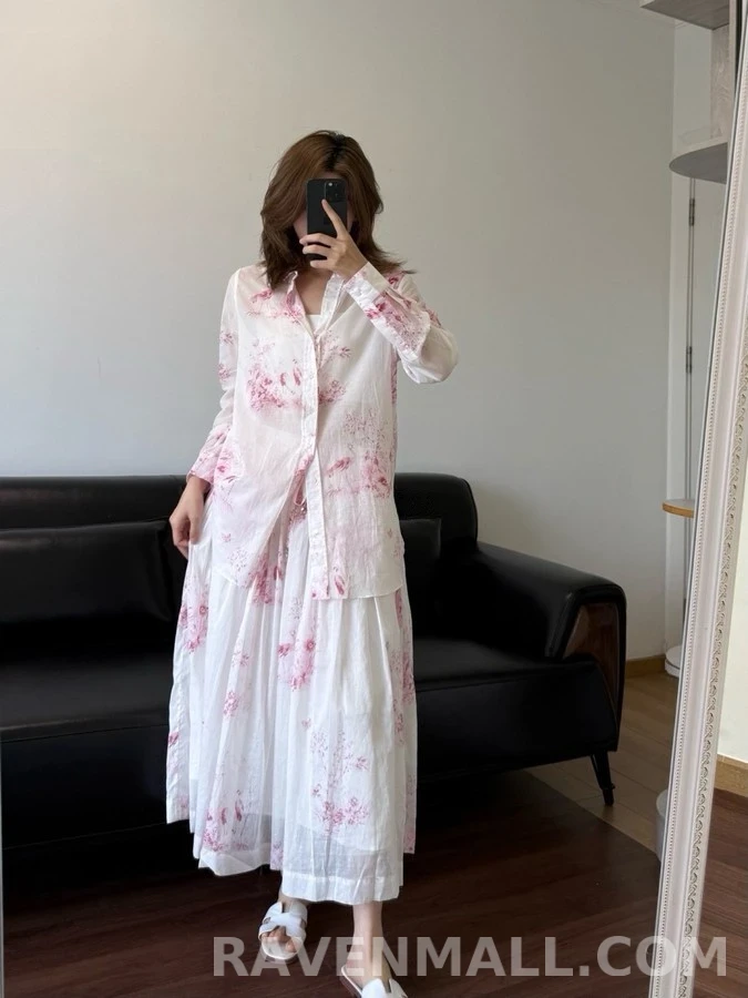 디올 디올 수묵화 플라워 버드 긴팔 티셔츠 상세 이미지