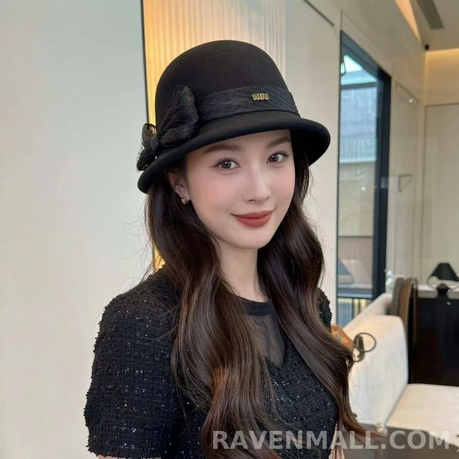 미우미우 미우미우 캐시미어 로고 클로슈 모자 상세 이미지