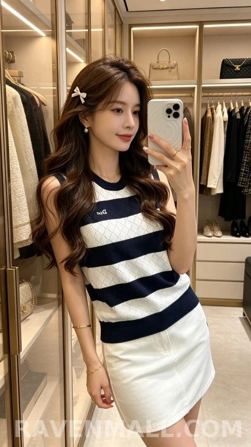 디올 디올 스트라이프 다이아몬드 패턴 니트 베스트 상세 이미지