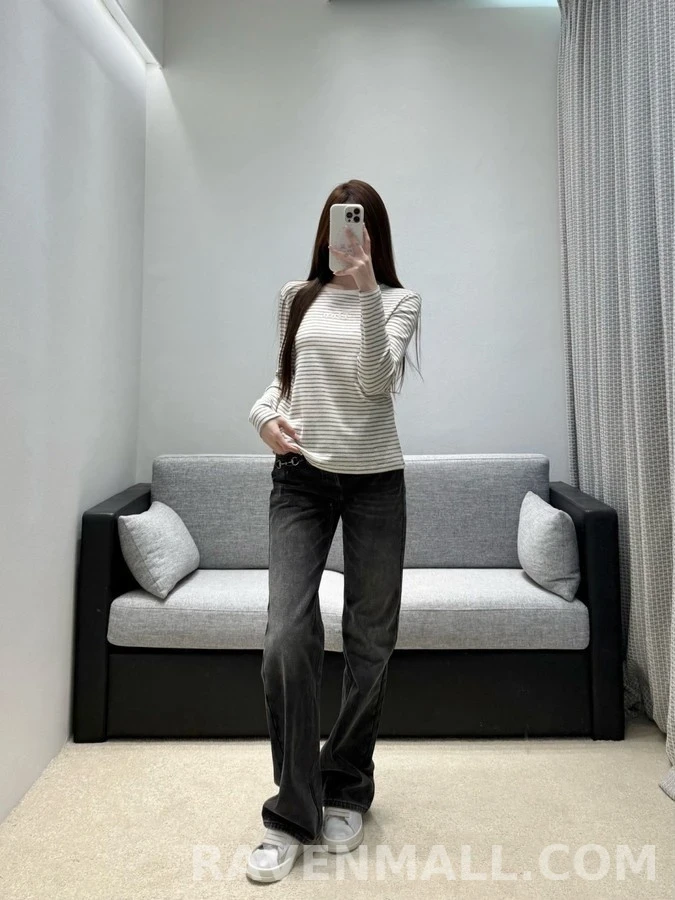 디올 디올 스트라이프 자수 긴팔 티셔츠 상세 이미지