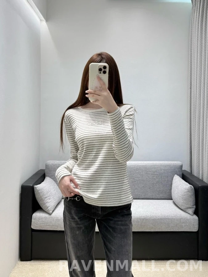 디올 디올 스트라이프 자수 긴팔 티셔츠 상세 이미지