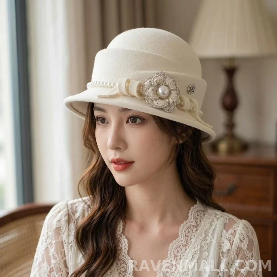 샤넬 샤넬 까멜리아 펄 캐시미어 모자 상세 이미지