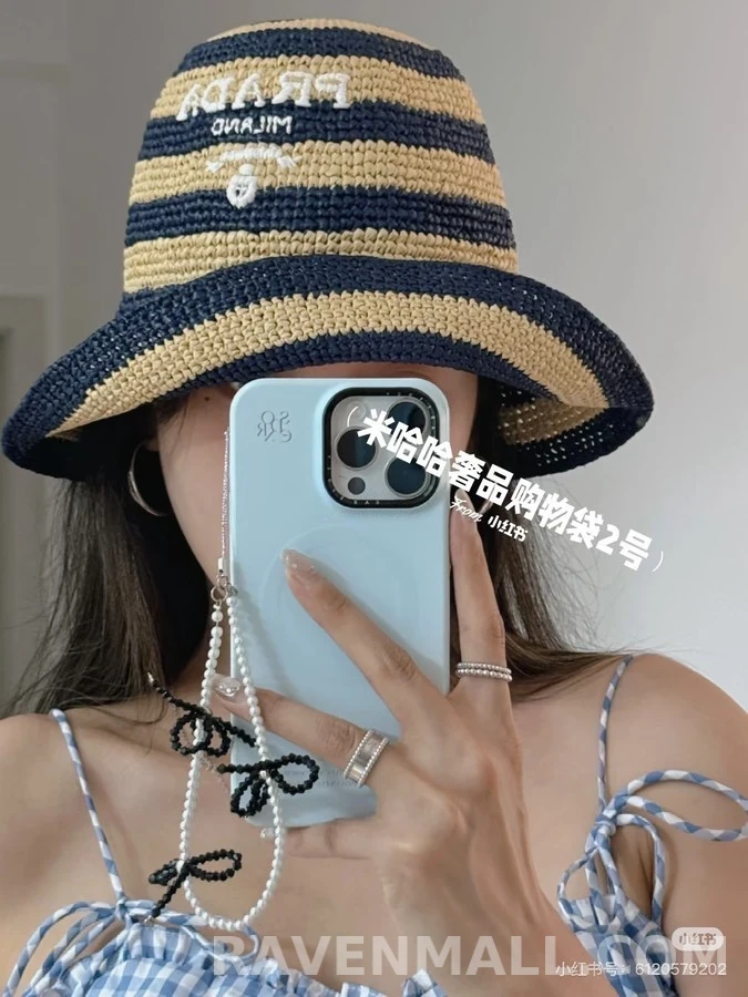프라다 프라다 라피아 스트라이프 버킷햇 상세 이미지