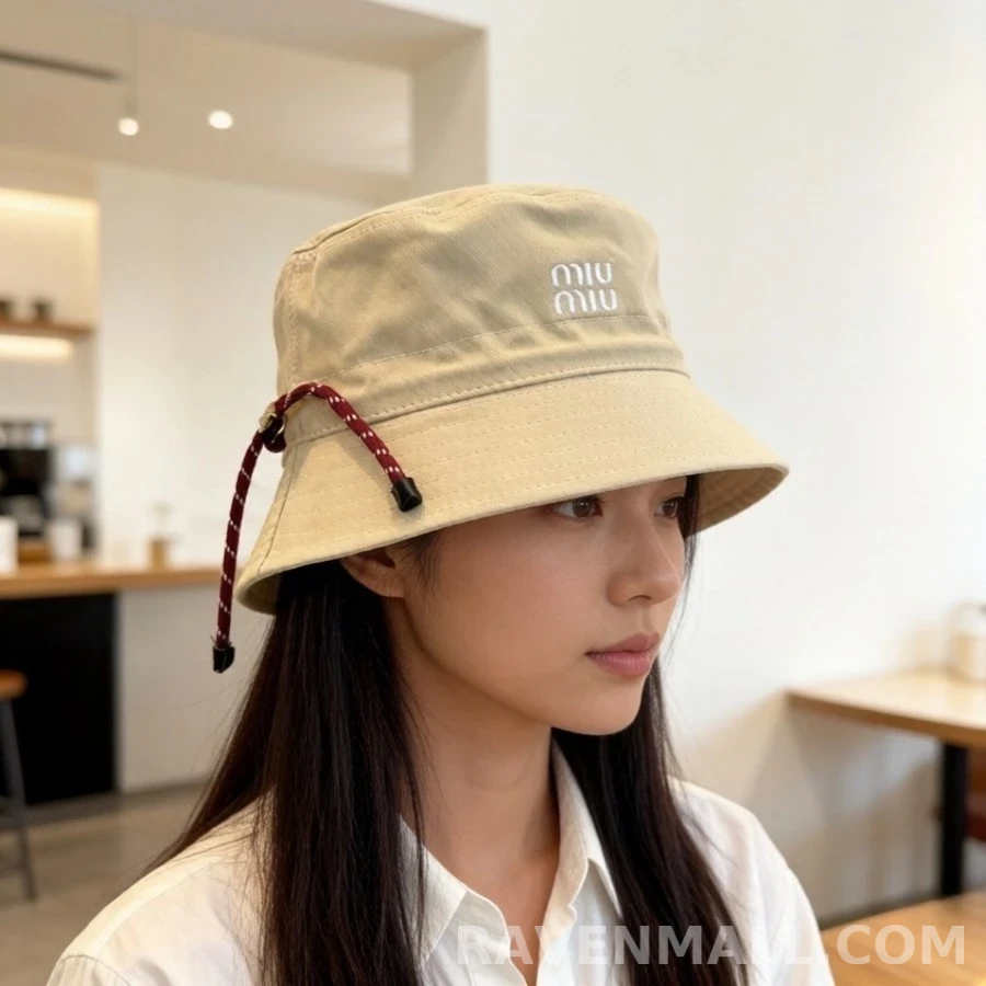 미우미우 미우미우 로고 캔버스 버킷햇 상세 이미지