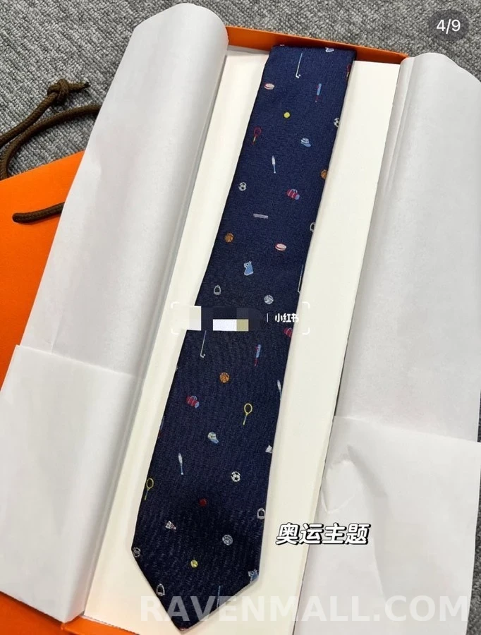 에르메스 에르메스 올림픽 테마 패턴 넥타이 상세 이미지
