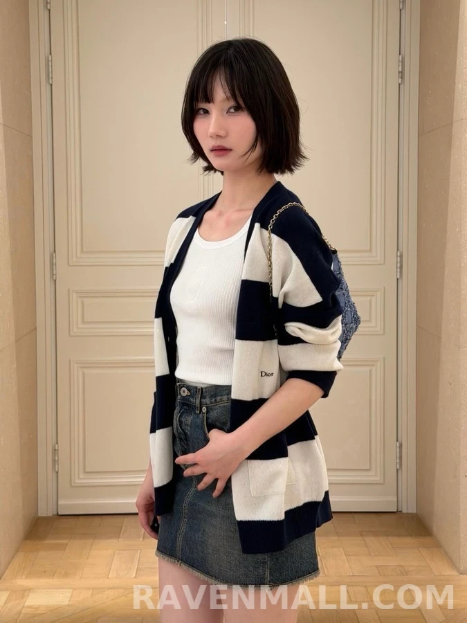 디올 디올 와이드 스트라이프 V넥 캐시미어 가디건 상세 이미지