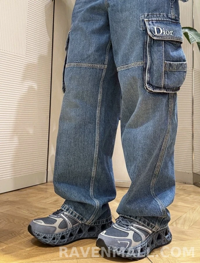 디올 디올 자수 카고 데님 팬츠 상세 이미지