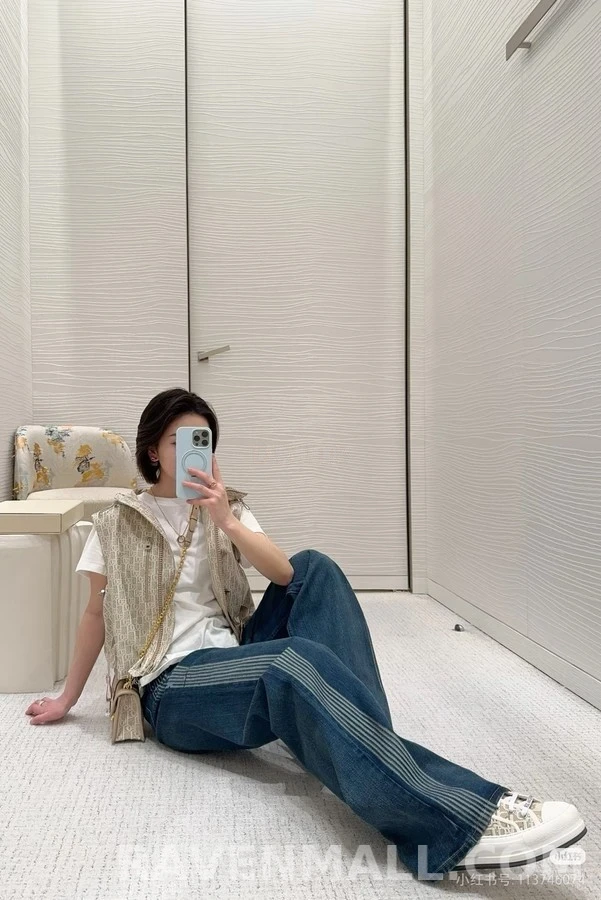 디올 디올 측면 스트라이프 와이드 데님 팬츠 상세 이미지