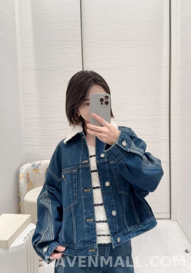 디올 디올 탈부착 퍼 칼라 데님 자켓 상세 이미지