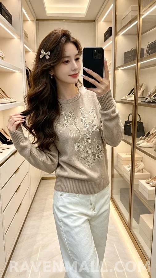 디올 디올 플라워 나비 자수 라운드넥 니트 상세 이미지