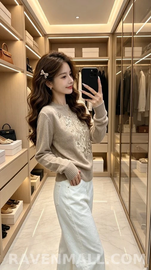 디올 디올 플라워 나비 자수 라운드넥 니트 상세 이미지