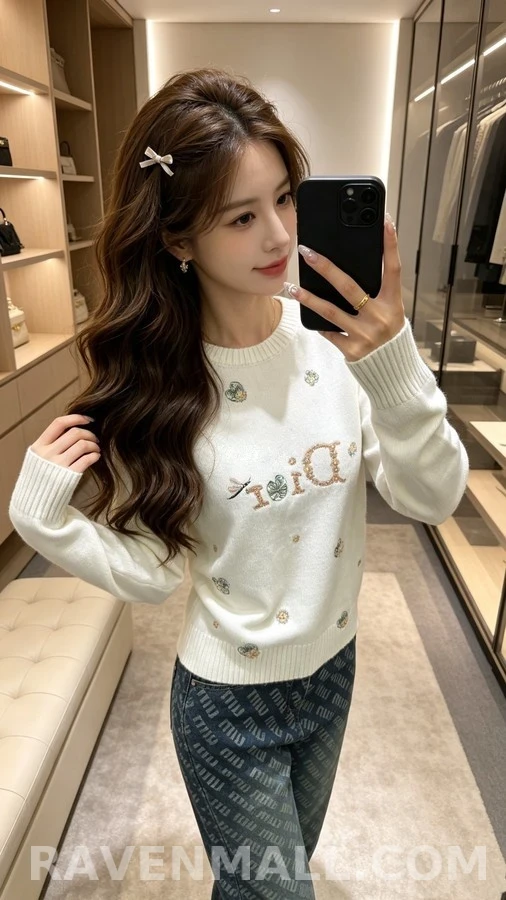 디올 디올 플라워 드래곤플라이 자수 니트 상세 이미지