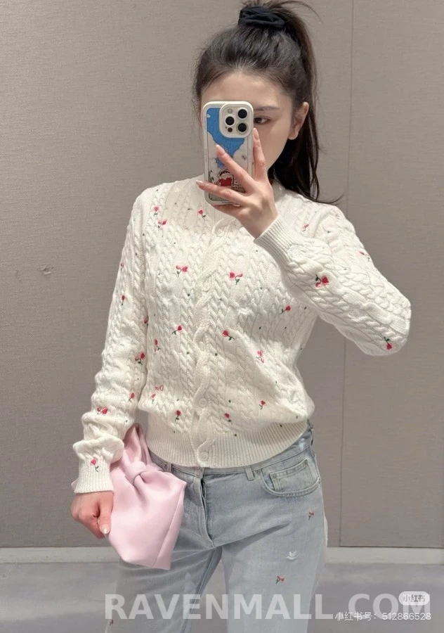 디올 디올 플라워 자수 꽈배기 가디건 상세 이미지