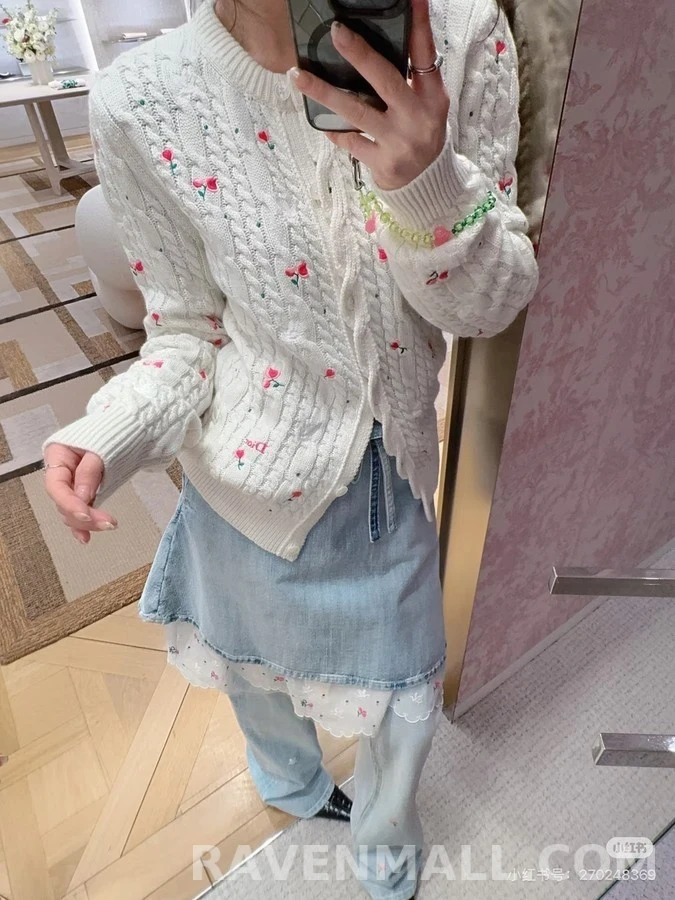 디올 디올 플라워 자수 꽈배기 가디건 상세 이미지