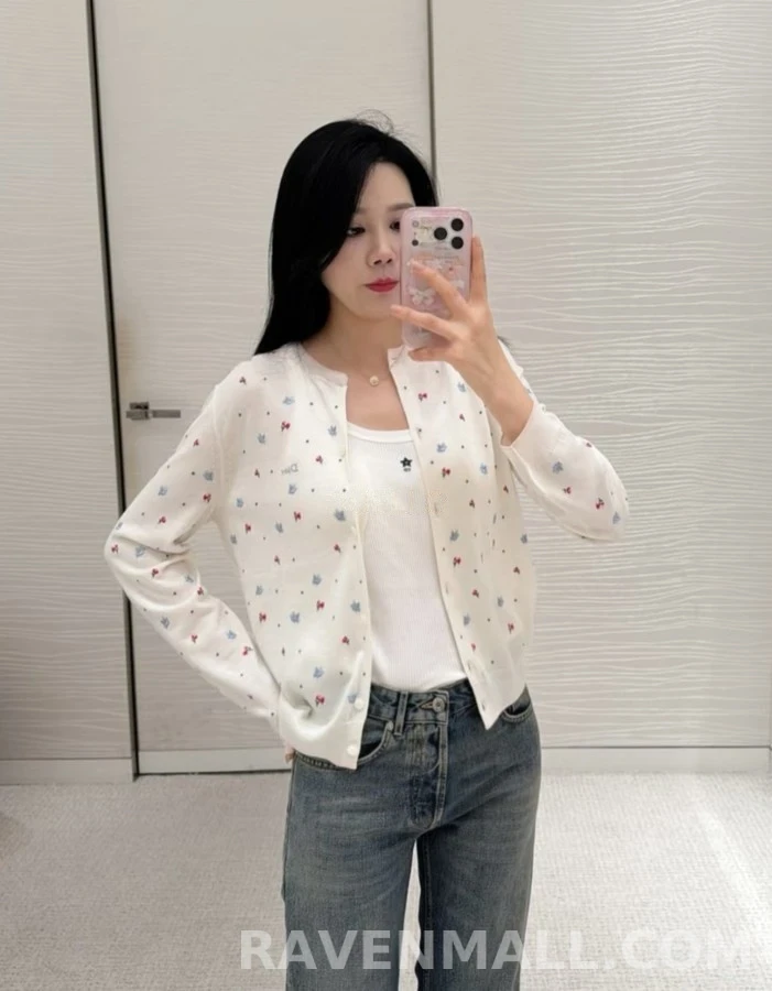 디올 디올 플라워 자수 라운드넥 가디건 상세 이미지