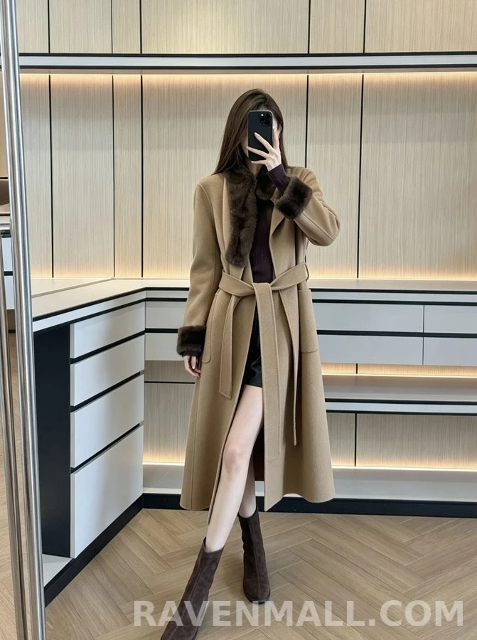 로로피아나 로로피아나 캐시미어 밍크 퍼 벨티드 코트 상세 이미지