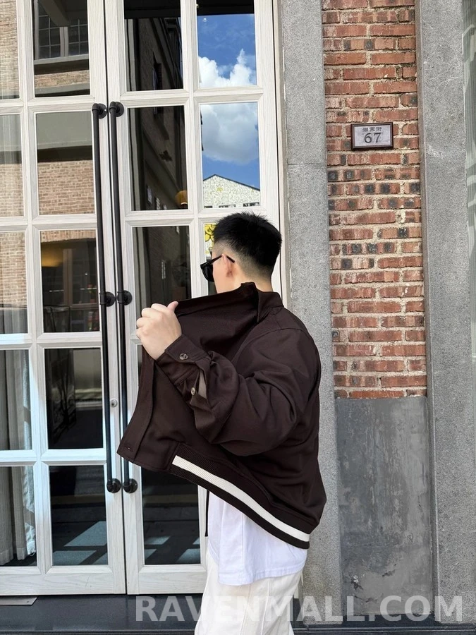 로에베 로에베 갈색 칼라넥 스트라이프 자켓 상세 이미지