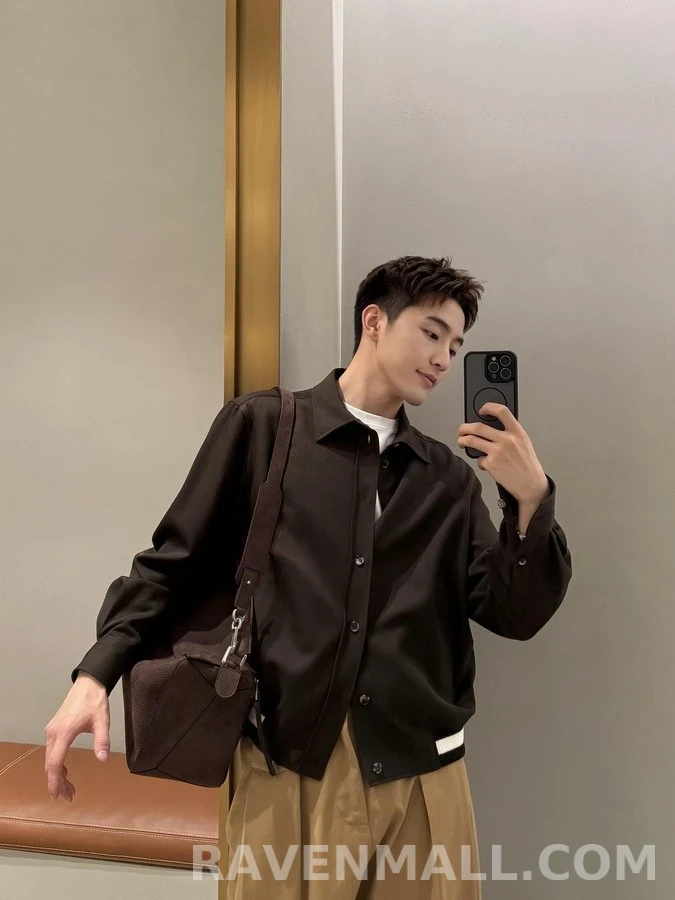 로에베 로에베 갈색 칼라넥 스트라이프 자켓 상세 이미지