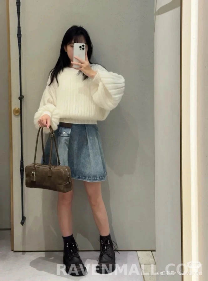로에베 로에베 더블 압축 플리츠 데님 스커트 상세 이미지