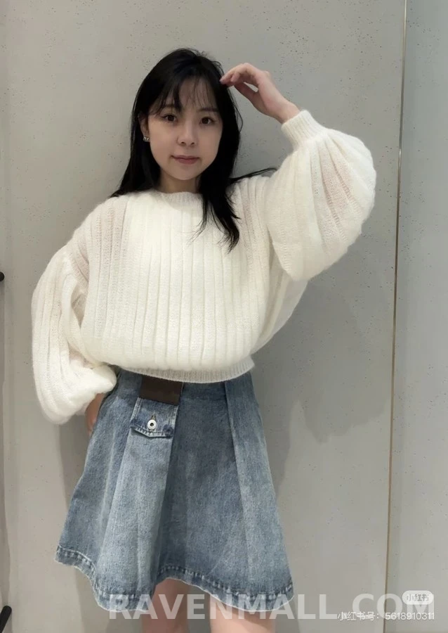 로에베 로에베 더블 압축 플리츠 데님 스커트 상세 이미지
