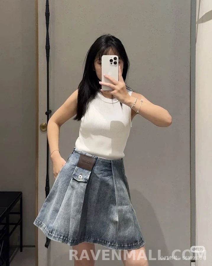 로에베 로에베 더블 압축 플리츠 데님 스커트 상세 이미지
