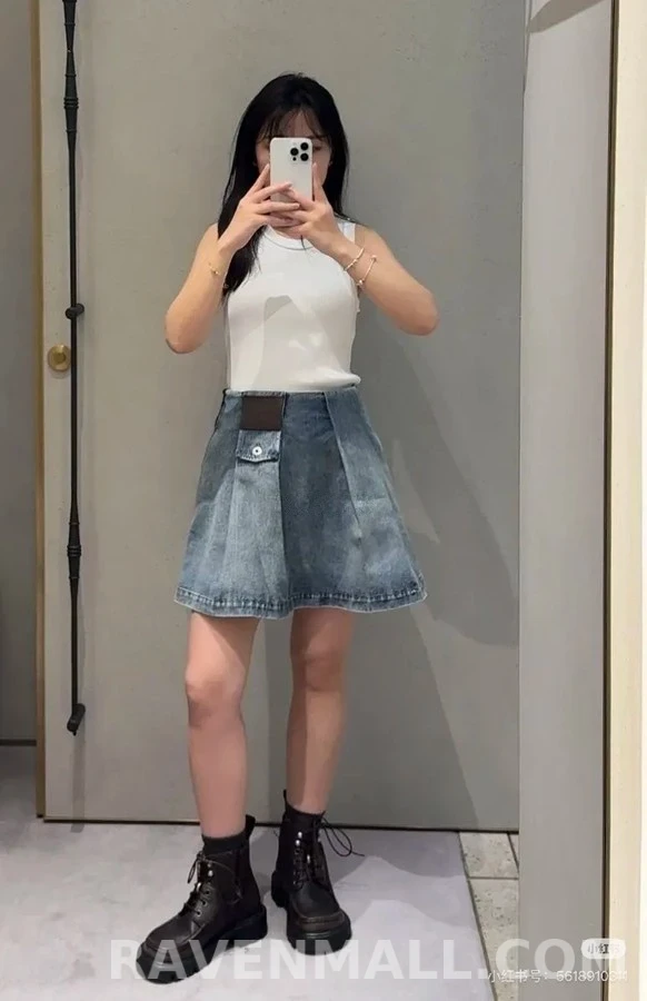로에베 로에베 더블 압축 플리츠 데님 스커트 상세 이미지