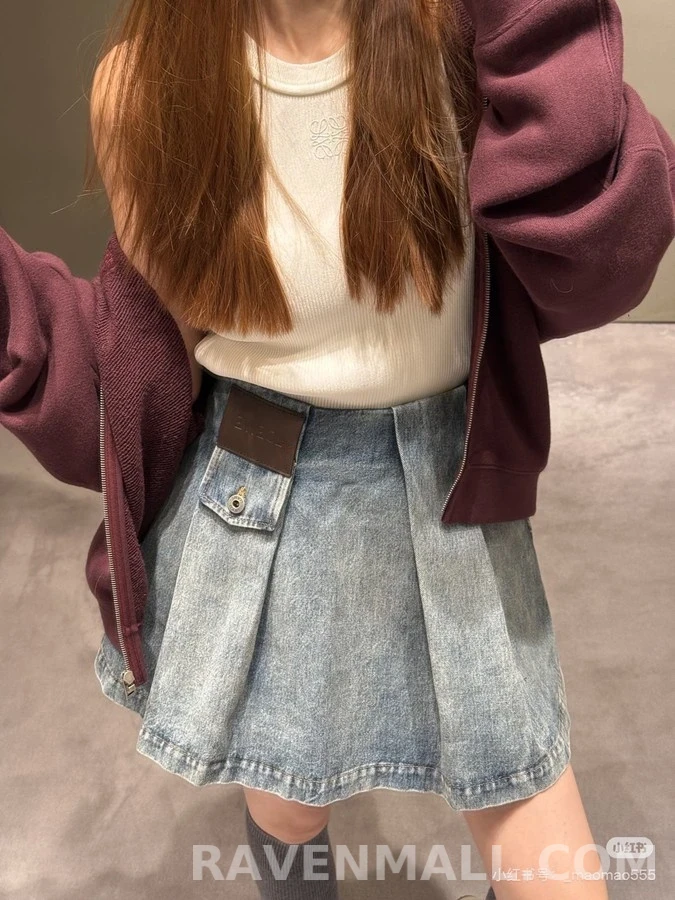로에베 로에베 더블 압축 플리츠 데님 스커트 상세 이미지