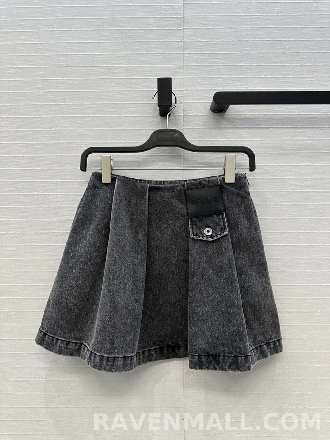 로에베 로에베 더블 플리츠 데님 스커트 상세 이미지