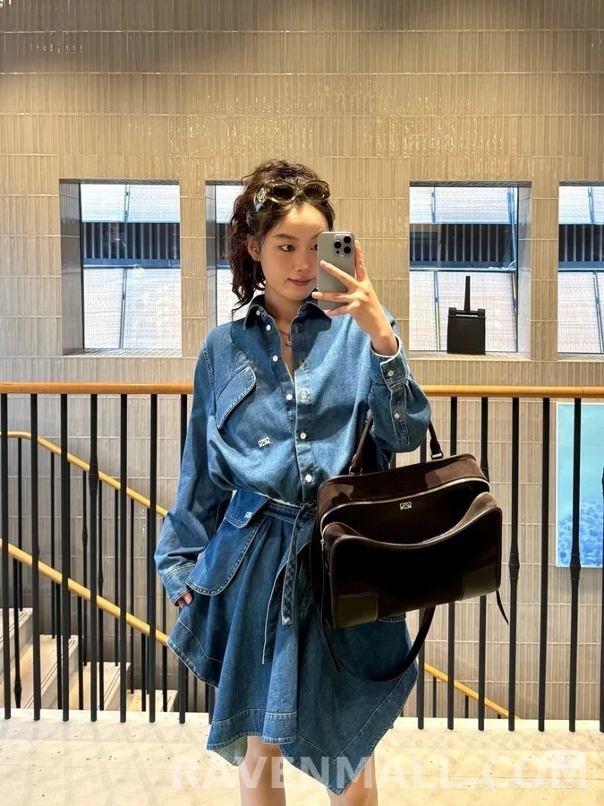 로에베 로에베 불규칙 헴 벨티드 데님 스커트 상세 이미지