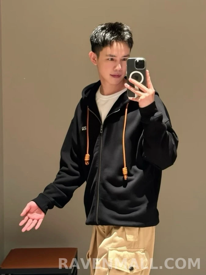 로에베 로에베 아나그램 자수 레더 드로스트링 후드 집업 상세 이미지