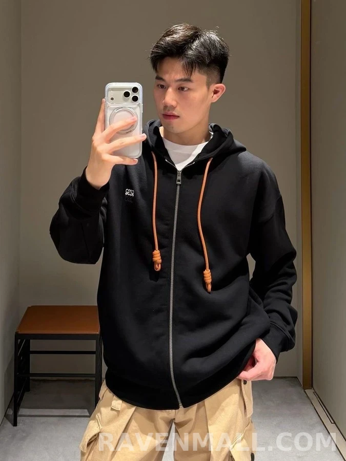 로에베 로에베 아나그램 자수 레더 드로스트링 후드 집업 상세 이미지