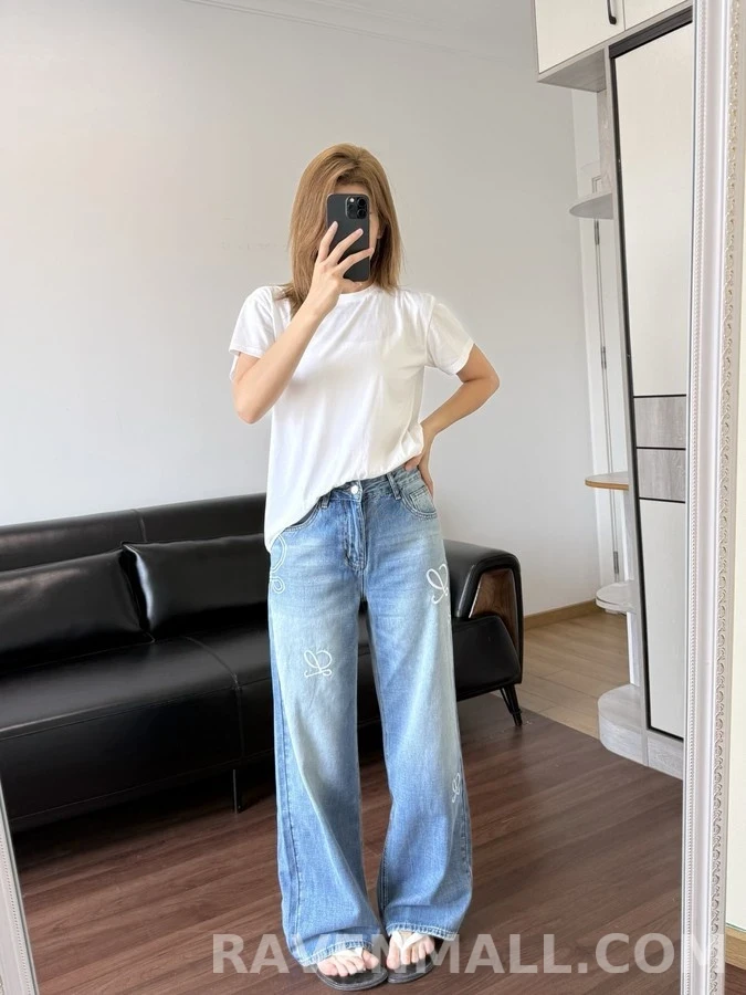로에베 로에베 워싱 로고 자수 와이드 데님 팬츠 상세 이미지