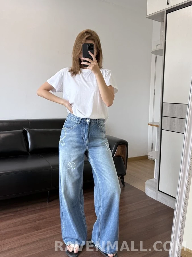 로에베 로에베 워싱 로고 자수 와이드 데님 팬츠 상세 이미지