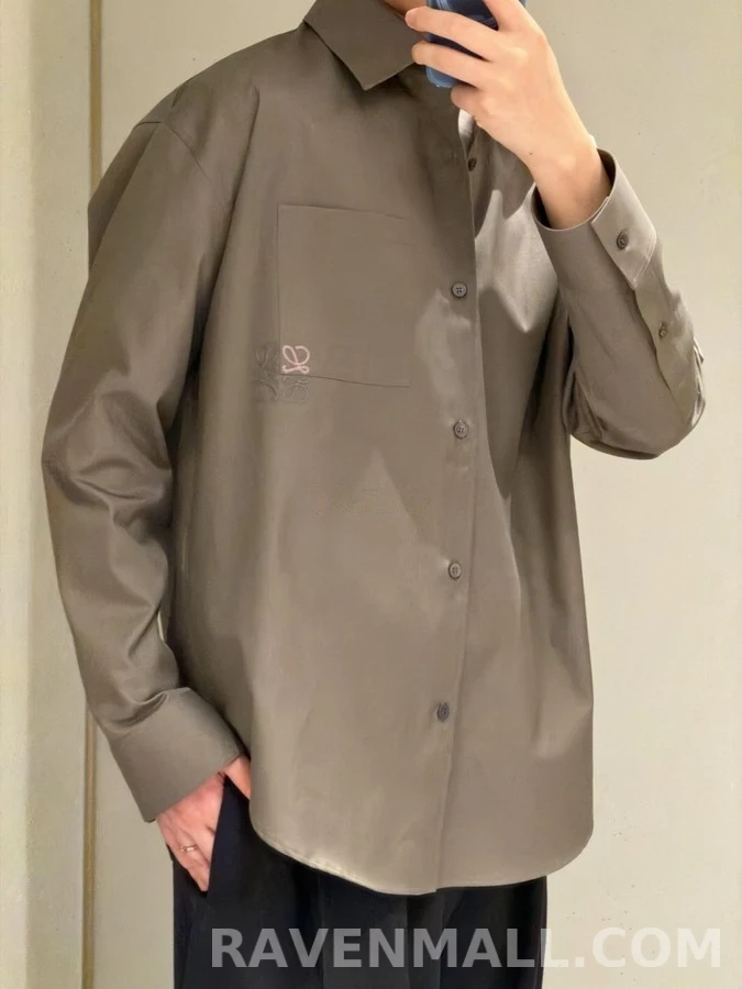 로에베 로에베 카키 투톤 아나그램 자수 셔츠 상세 이미지