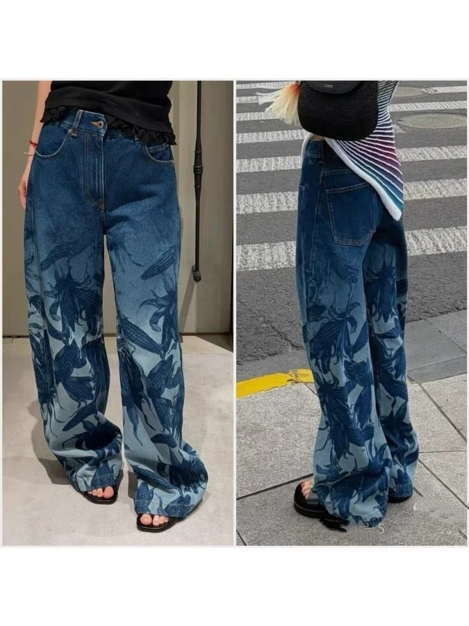 로에베 로에베 플라워 프린트 와이드 데님 팬츠 상세 이미지