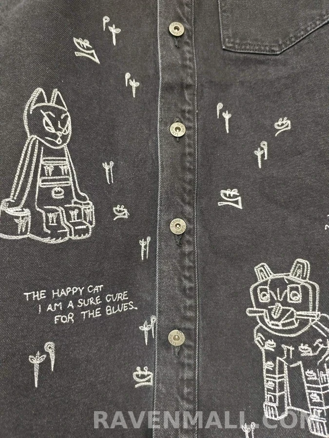 로에베 로에베 Louis Wain 고양이 자수 데님 셔츠 상세 이미지